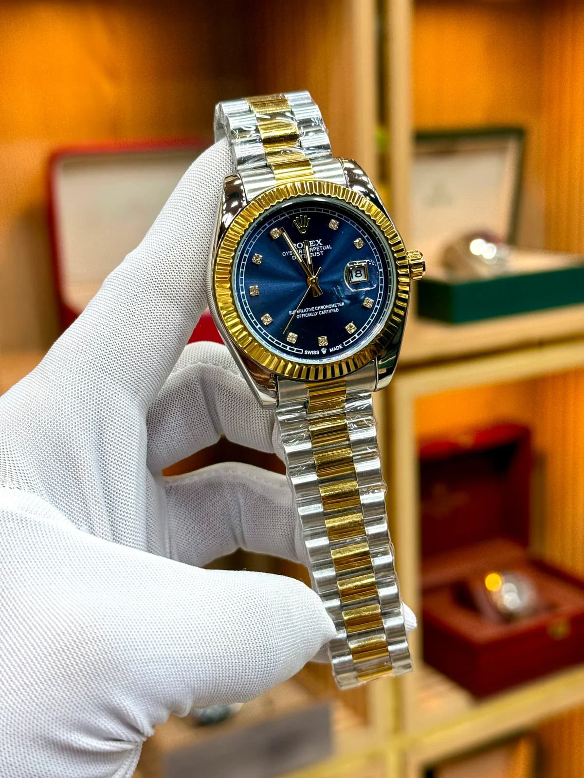 Rolex Datejust Blue Fluted Dial two tone